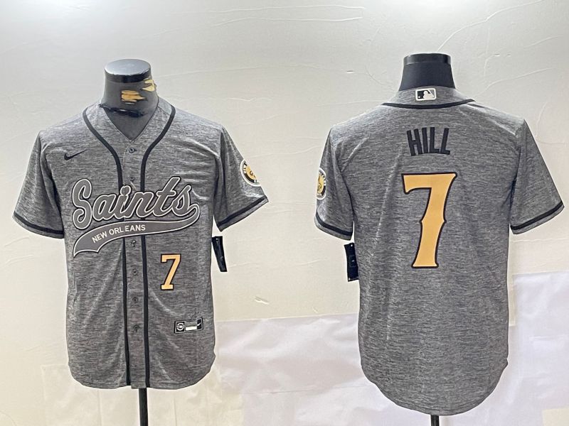 Men New Orleans Saints 7 Hill Grey Joint Name 2024 Nike Limited NFL Jersey style 2
